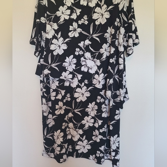 Chico's Floral Black & White Midi Dress with Layered Half Top and Keyhole Back - Picture 5 of 7